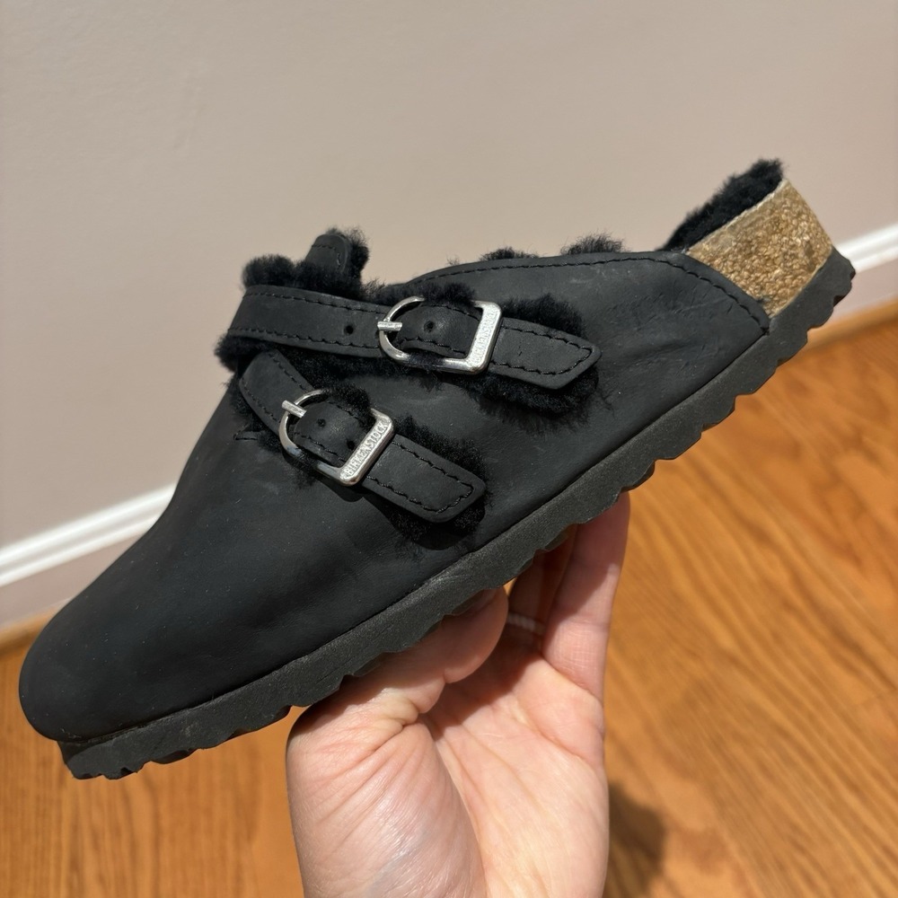 Birkenstock Blair Shearling Black Oiled Leather Clogs Shoes EU 37 / US 6 - Picture 5 of 11